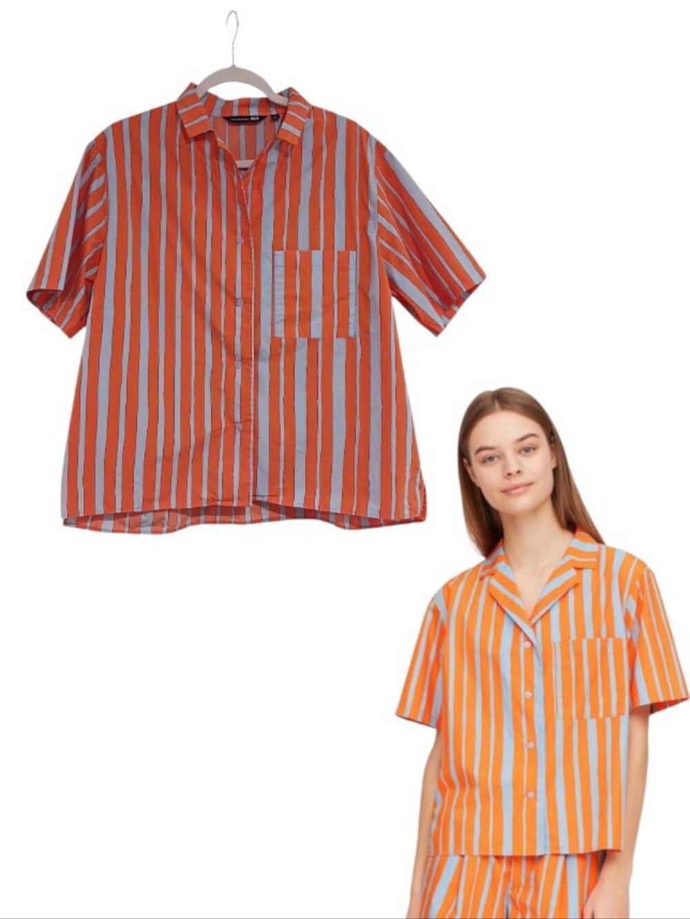 Uniqlo X Marimekko Stripe Pajama-Style Boxy Short Sleeve Blouse